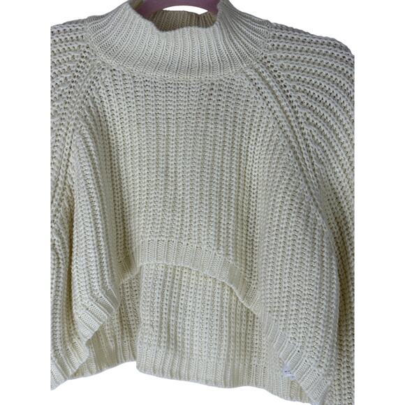 Edikted Ivory Open Knit Long Sleeve Moc Neck Cropped Chunky Sweater Top Size M - Picture 1 of 8